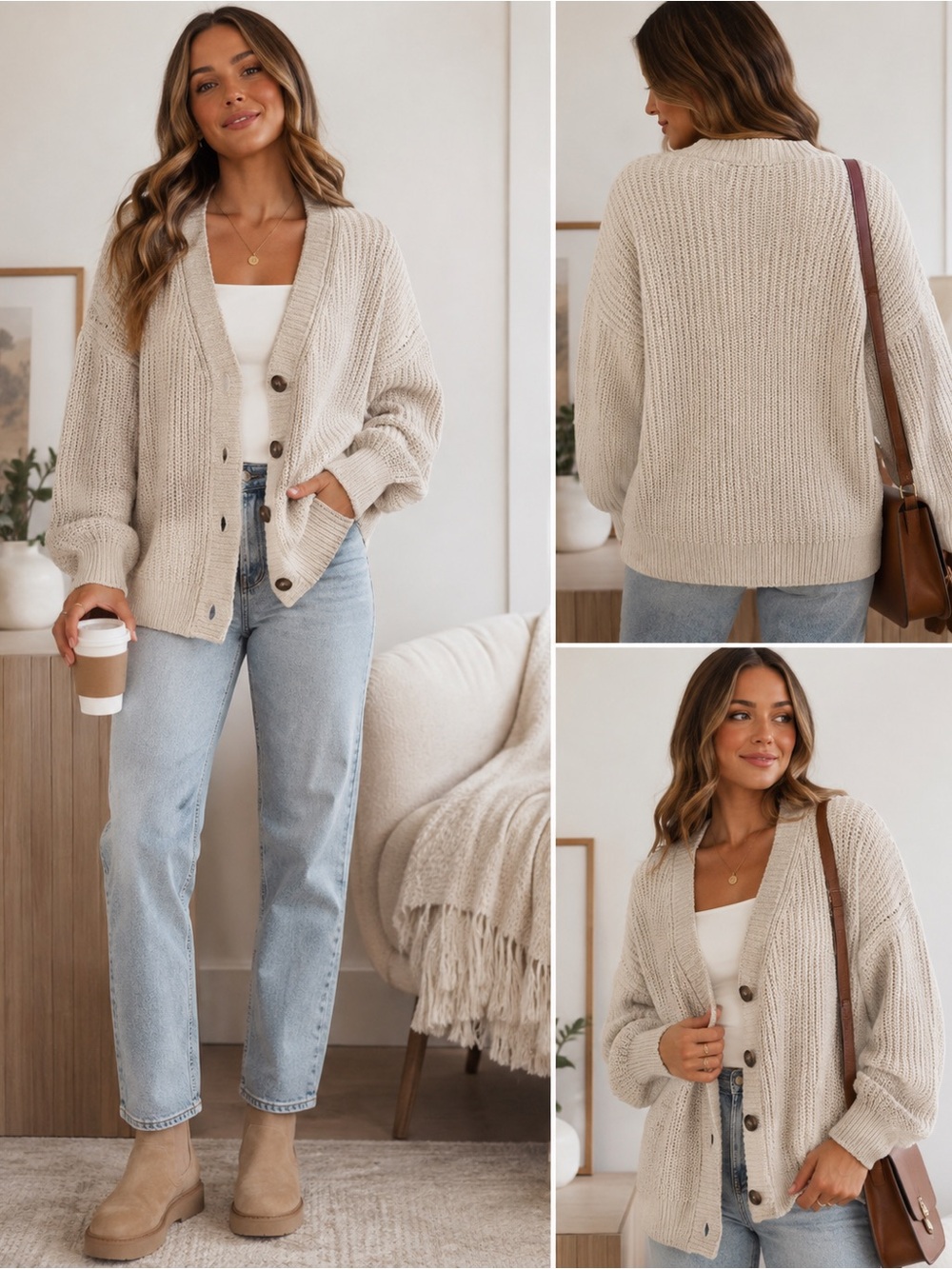 Aerie Oversized Chunky Knit Button Cardigan Cream NWT Size XL - Picture 5 of 5
